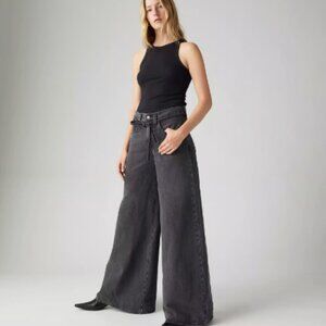 FREE PEOPLE LEVIS XL STRAIGHT WIDE LEG BELTED FADED BLACK JEANS NWT $108 28 w